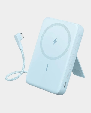 Anker Zolo 10000mAh Magnetic Power Bank | 30W Wired and 7.5W Wireless Charging | Built-in USB-C Cable | MagSafe-Compatible | Digital Display | Integrated Kickstand | A1685H31 - Blue