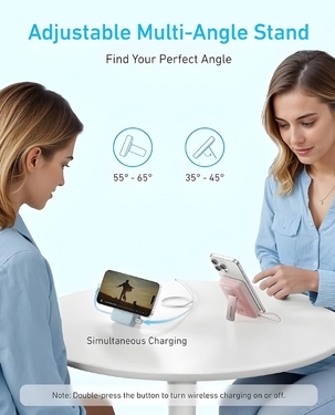Anker Zolo 10000mAh Magnetic Power Bank | 30W Wired and 7.5W Wireless Charging | Built-in USB-C Cable | MagSafe-Compatible | Digital Display | Integrated Kickstand | A1685H31 - Blue thumbnail 4