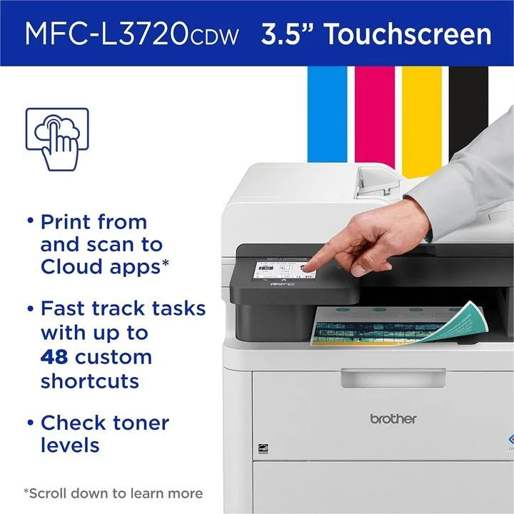 Brother Color LED Laser Multifunction Printer, LED Printing Technology, Automatic Duplex Printing, ADF Support - White - MFC-L3720CDW thumbnail 4