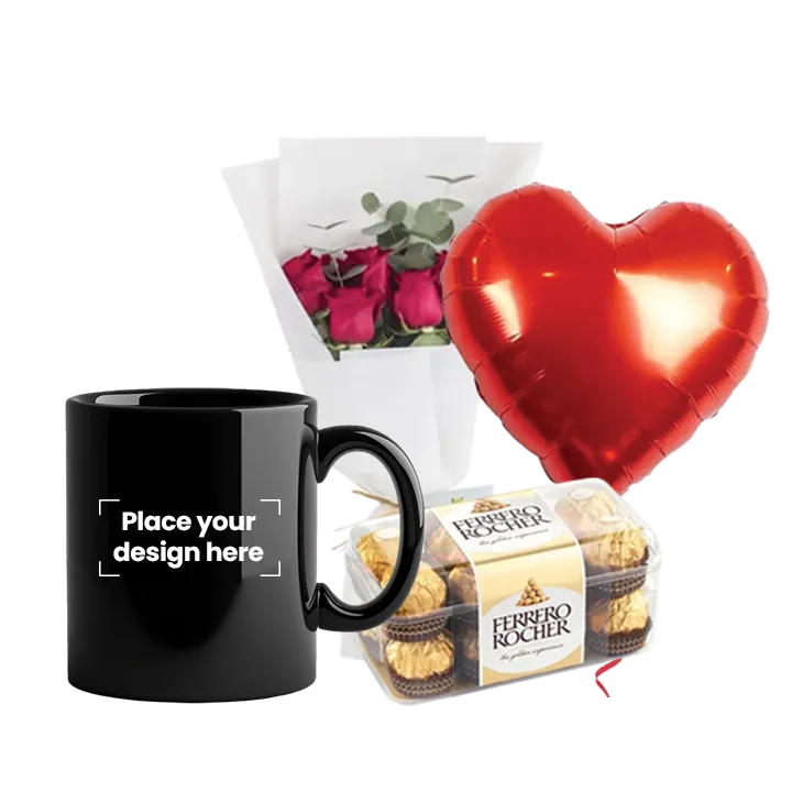Ceramic Mug Bundle (Personalized Black Ceramic Magic Mug, Flowers, Balloon & Chocolate) thumbnail 2
