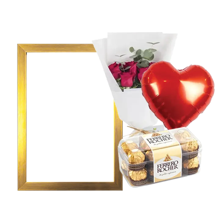 A3 Photo Frame Bundle (Personalized Golden Photo Frame, Flowers, Balloon & Chocolate) thumbnail 3
