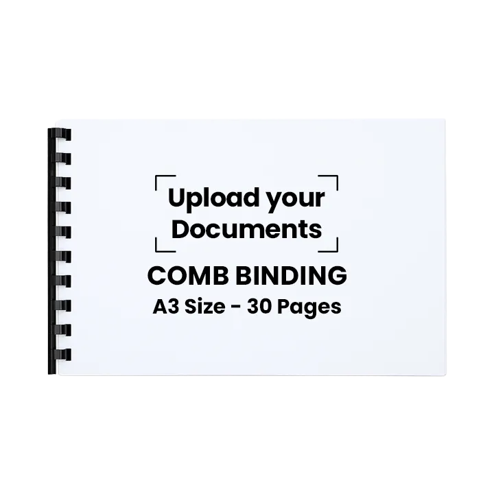 Paper Comb Binding with Back to Back Print-Black-30-A3-Landscape