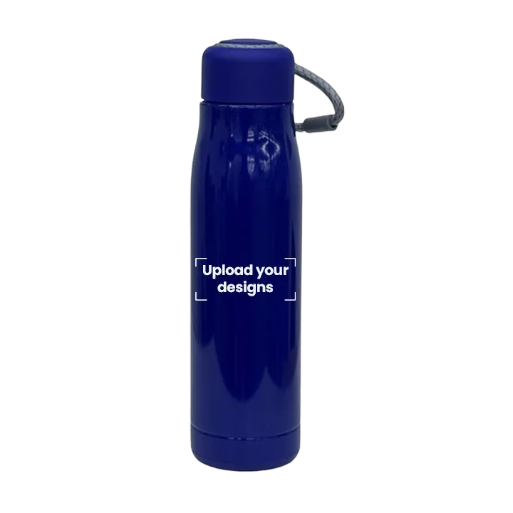 Double Walled Water Bottle with Tag Printed with Personalized Design - Royal Blue thumbnail 2